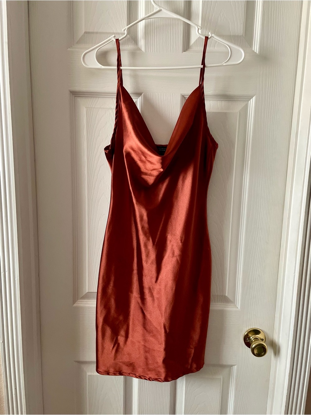 SHEIN Satin Slip Dress in Rust Red